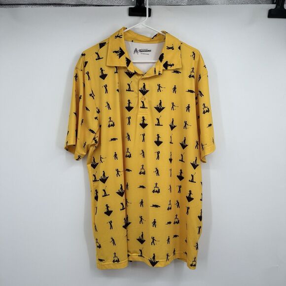 Mens Royal And Awesome Stick Golfer Yellow Polo Shirt XL All Over Print Casual - Picture 1 of 11